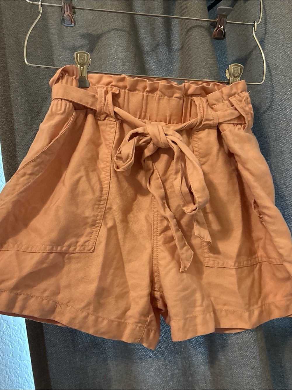 Time and Tru High-Rise Paperbag Shorts — Rust